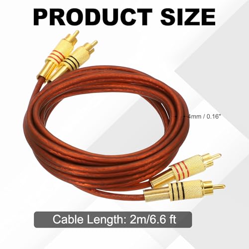 MECCANIXITY 2RCA Male to 2RCA Male Audio Stereo Cable, 6.6 ft RCA Subwoofer Cable with Gold Plated Plugs for Home Theater, HDTV, Amplifiers, Speakers, Red Brown Cable Gold Shell - color: Red Brown/Gold, size: 6.6 ft