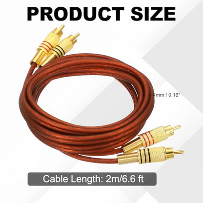 MECCANIXITY 2RCA Male to 2RCA Male Audio Stereo Cable, 6.6 ft RCA Subwoofer Cable with Gold Plated Plugs for Home Theater, HDTV, Amplifiers, Speakers, Red Brown Cable Gold Shell - color: Red Brown/Gold, size: 6.6 ft