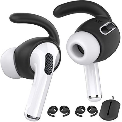 AhaStyle 3 Pairs AirPods Pro Ear Hooks Covers Accessories [Added Storage Pouch] Compatible with Apple AirPods Pro 2019 (Black) | Added Storage Pouch, Anti Slip, Secure Fit, Comfortable Silicone Ear Tips Compatible with Apple AirPods Pro 2019 (Black) - col