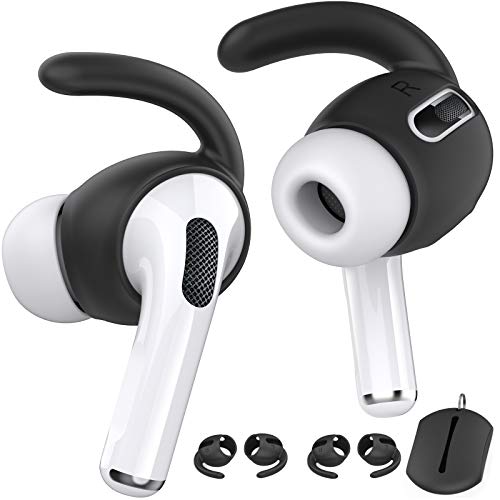 AhaStyle 3 Pairs AirPods Pro Ear Hooks Covers Accessories [Added Storage Pouch] Compatible with Apple AirPods Pro 2019 (Black) | Added Storage Pouch, Anti Slip, Secure Fit, Comfortable Silicone Ear Tips Compatible with Apple AirPods Pro 2019 (Black) - col