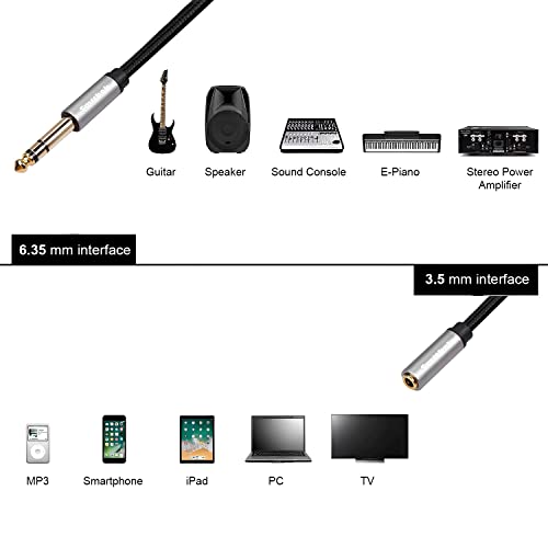 Smithok 2 Pack, 1/4 inch to 3.5mm Headphone Adapter TRS 6.35mm 1/4 inch Male to 3.5mm 1/8 inch Female Stereo Jack Audio Adapter for Amplifiers, Guitar, Keyboard Piano, Headphones - 12inch/30CM - style: 3.5female to 6.35male