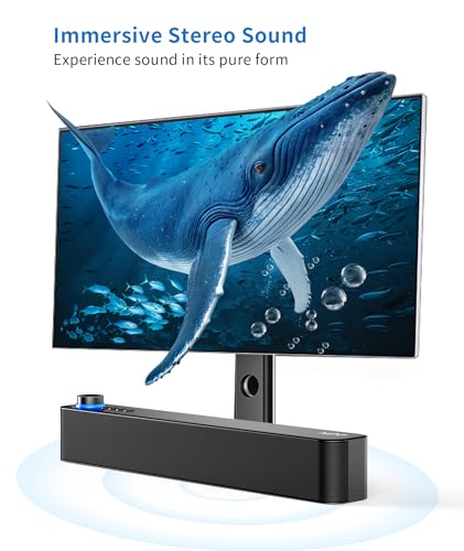 Desktop PC Speakers, Bluetooth Soundbar, 3600mAh Battery for 20Hrs Wireless Playback, Wired/Wireless Speaker for PCs, Phones, TVs, Laptops