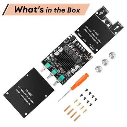 Daakro ZK-1002T Bluetooth Amplifier Board,100W+100W 2.0 Channel Amp Board with Treble/Bass Control,DC 12-24V, Bluetooth and AUX Inputs, Audio Amp Board for Home DIY Wireless Speakers, Password Free - color: ZK-1002T