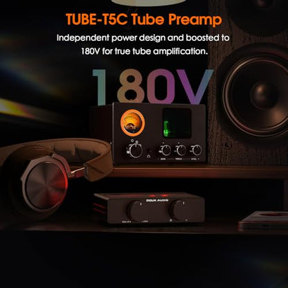 Douk Audio Vacuum Tube Preamp: Headphone Amp with VU Meter, 4-Way RCA Selector Switch Box, Preamplifier with Tone Control for Receivers, Amplifiers, Speakers, 16-600Ω Headphones (TUBE-T5C)