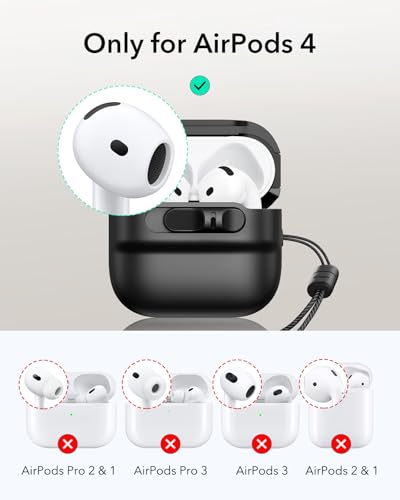 ESR for AirPods 4 Case, Compatible with MagSafe, Pulse Series, Black | Compatible with AirPods 4 Generation Case (2024)(USB-C), Magnetic Lid Lock, Drop-Proof Protection Cover with Lanyard - color: Black, size: AirPods 4 Case