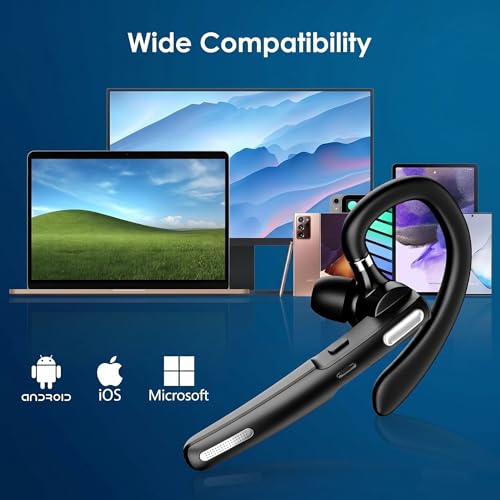 Bluetooth Headset, Wireless Earpiece V5.0 with Noise Canceling Mic, 8-10H Talk Time, Hands-Free for Driving Business Office, Compatible with iPhone Android