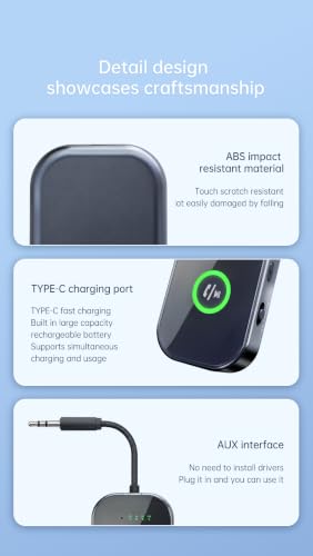 Lihuosheng 2 in 1 Bluetooth 6.0 Transmitter Receiver AUX Wireless Audio Adapter for Car TV Airplane, Hands-Free Calling, HiFi Sound, Long Battery Life