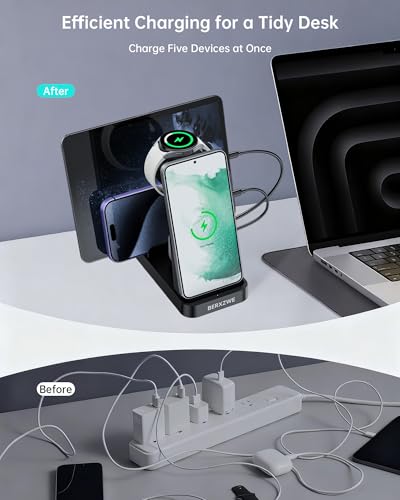 5 in 1 Wireless Charger for Samsung, Fast Charging Station Dock Stand | Compatible with Galaxy S26 Ultra/S25/S24, Watch 8/7/6/5/4, Buds. Charges 5 devices at once. Ideal for home, office, bedside. - color: Black