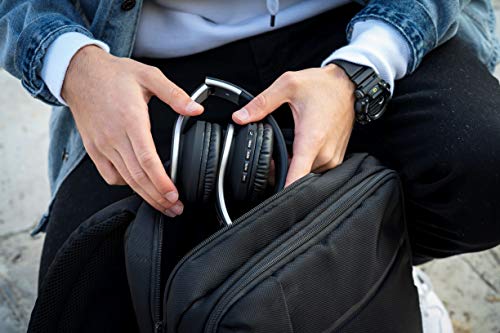 PowerLocus Wireless Bluetooth Over-Ear Stereo Foldable Headphones, Wired Headsets Rechargeable with Built-in Microphone for iPhone, Samsung, LG, iPad (Black/Silver) - color: Black/Silver