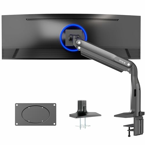 VIVO Aluminum Ultrawide Monitor Stand, Classic, Fits up to 49 inch Computer Screens, Single Articulating Pneumatic Arm, C-Clamp and Grommet Desk Mount, Max VESA 200x100, Black, STAND-V100H | Articulating Pneumatic Arm, Grommet or C-Clamp Mounting, Heavy D