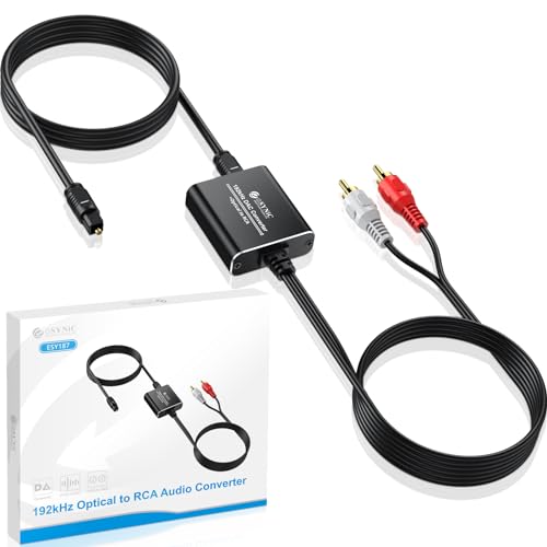 eSynic Professional 192KHZ Optical to RCA Audio Adapter-7 FT Cable Long | DAC Chip-Easy to Setup-Aluminum Shell-For HDTV/Blu-ray/DVD/Gaming Consoles to L/R Stereo Audio-Must Be Set PCM Audio Format - style: Optical to RCA