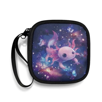 Axolotl Galaxy Space Headphone Case Square Earbud Organizer Portable Bluetooth Headset Case with Handle for Girls Boys Men Women - color: Axolotl Galaxy Space