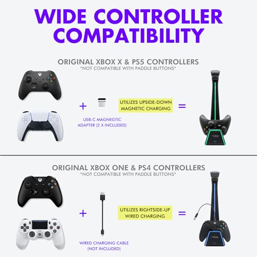 Gaming Headset and Controller Stand | Premium PS5 Accessories (Clean Space with Charging Station) Headphone and Controller Holder for Desk, PlayStation 5, Xbox Game, - color: White