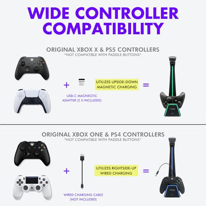 Gaming Headset and Controller Stand | Premium PS5 Accessories (Clean Space with Charging Station) Headphone and Controller Holder for Desk, PlayStation 5, Xbox Game, - color: White