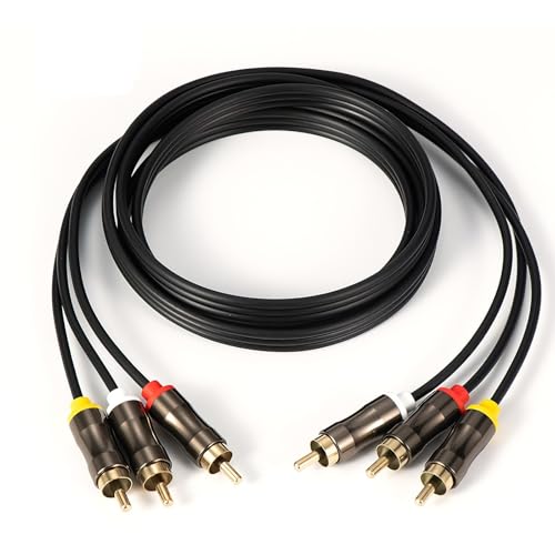 3RCA to 3RCA Cable 10ft, Gold Plated 3RCA AV Cable, High Performance Audio Video Cable for Home Theater, DVD Player, HDTV, Subwoofer - 3m/10ft, Shielded, Lossless Transmission, TPE Jacket