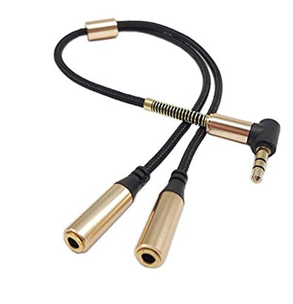 Audio Splitter Cable,Haokiang Gold Plated 90 Degree Right Angle 3.5mm Male to 2 Female Jack Headphone Audio Stereo Y Splitter Adapter Cable for Tablets, MP3 Players (Gold) - color: Gold