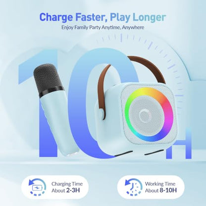 Karaoke Machine, Portable Bluetooth Speaker with 2 Wireless Microphones for Kids, Karaoke Toys Gifts Toys for Girls Boys Family Home Party (Blue) - color: Blue