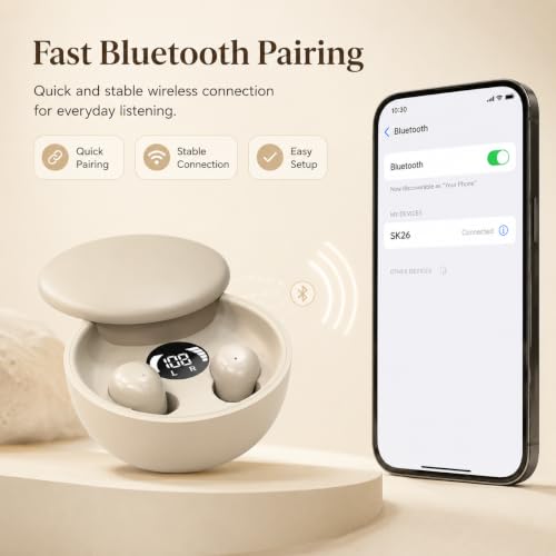 Sleep Earbuds Bluetooth 5.4, Mini Invisible Noise Blocking Sleeping Headphones, Hidden Earbuds with LED Display for Small Ears, for Side Sleepers Meditation Travel Gym Workout (Khaki) - color: Skin tone