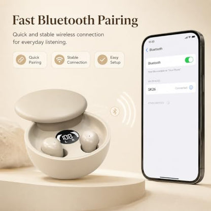 Sleep Earbuds Bluetooth 5.4, Mini Invisible Noise Blocking Sleeping Headphones, Hidden Earbuds with LED Display for Small Ears, for Side Sleepers Meditation Travel Gym Workout (Khaki) - color: Skin tone