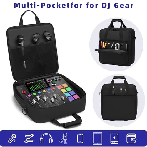 DJ Controller Case Gig Bag, Padded Nylon Audio Mixer Travel Case with Removable Strap - Compatible with Rodecaster Pro II, TC Helicon GoXLR, MG10XU 10 Channel Mixer Board (15.4" x 15" x 5.1")
