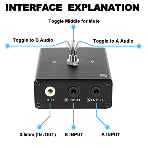 3.5mm Audio Switcher, 2 Input 1 Output / 1 Input 2 Output (2 in 1 Out/ 1 in 2 Out) Mini Headphone Manual Selector Converter Speaker Selector with 47 in 3.5mm Cable, No External Power Required