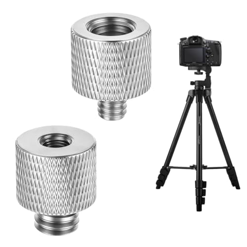 2 Pack 1/4 to 3/8 & 3/8 to 1/4 Camera Tripod Screw Adapter, Male to Female Thread Converter for Tripod Mount Light Stand Microphone Stand Monitor – Silver - color: Silver