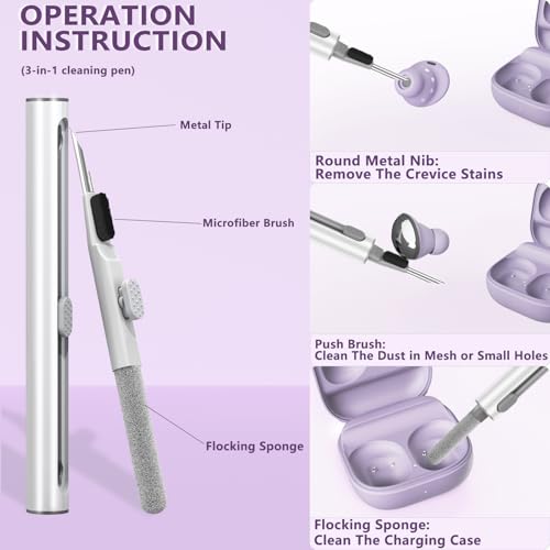 Inesore Case for Samsung Galaxy Buds FE/Buds 2/Pro/Live (Purple) | Safety Lock Design Prevents Loss, Clear Anti-Yellow PC Shell, 3-in-1 Cleaning Tool, Metal Clasp, Silicone Lanyard - color: A1-Purple