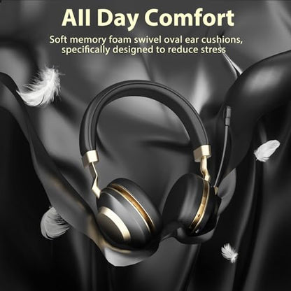 Earbay Wireless Headset with Microphone, AI Noise Cancelling & Dongle | V5.3 Bluetooth Headset with Mute Microphone, Computer Headphones with Mic 45H Office/PC/Call Center/Laptop/Teams/Zoom