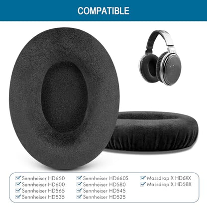 GEVO Earpads for Sennheiser HD650/HD600/HD660S/HD545/HD525/HD535 Headphones, Velour Ear Pads Cushions Replacement for Massdrop X HD6XX/HD58X and HD580/HD565 Jubilee Headset (Velour Black) - color: Velour Black