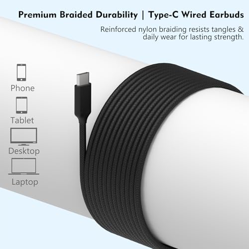 USB-C Headphone for Samsung S26 S25 FE S24 A16 A17 Wired Earbuds Magnetic in-Ear Type C Earphone with Microphone Volume Control Bass Stereo Noise Canceling for iPhone 17 Pro Max 16 16e 15 Pixel 10a 9a