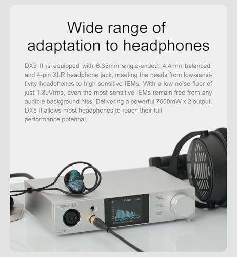 Topping DX5II Fully Balanced DAC Headphone Amp Combo - Dual ES9039Q2M 10 Band PEQ DSD512 Native PCM768kHz 6.35mm SE 4.4mm Balanced 4pin XLR Balanced Output (Black) - color: Black
