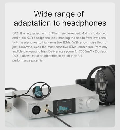 Topping DX5II Fully Balanced DAC Headphone Amp Combo - Dual ES9039Q2M 10 Band PEQ DSD512 Native PCM768kHz 6.35mm SE 4.4mm Balanced 4pin XLR Balanced Output (Black) - color: Black