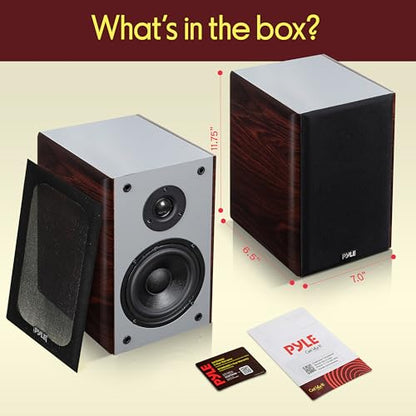 Pyle 6.5" Home Audio Speakers, 2-Way Passive Bookshelf, 240W Max Power, 1" Silk Dome Tweeter, Composite Woofer, Gold Plated 5 Way Binding Post, Rubber Surrounds, Beautiful Wood Grain Finish - Pair - color: Cherry, size: 6 inch