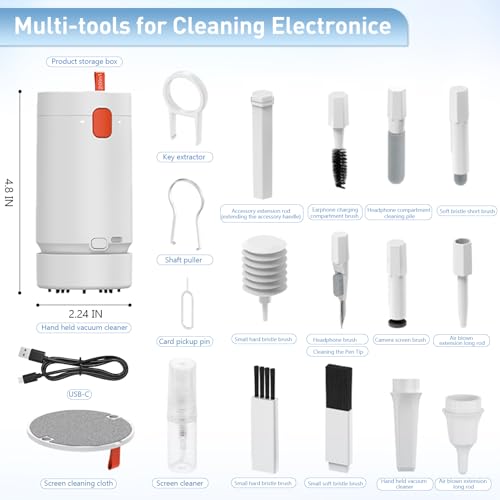 21-in-1 Keyboard Cleaning Kit with Mini Vacuum Cleaner Laptop Cleaning Kit Electronic Cleaner Brush Tool Kit Computer Keyboard Screen Cell Phone Cleaning Kit for Earbud PC Camera Cleaning Kit