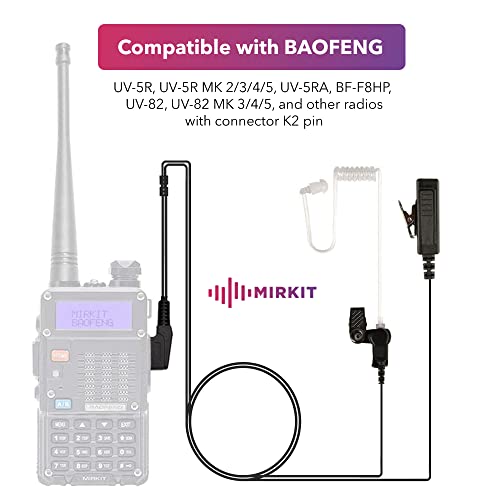 Walkie Talkie Earpiece with Mic K2-Pin Compatible with Baofeng BF-F8HP, UV-82L, UV 5R, BF-F8HP, UV-5R MK 3/4/5, UV-82 MK 3/4/5 - Radio Earpiece with Mic Acoustic Tube Earpiece Push to Talk Microphone - style: Earset