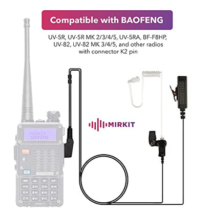 Walkie Talkie Earpiece with Mic K2-Pin Compatible with Baofeng BF-F8HP, UV-82L, UV 5R, BF-F8HP, UV-5R MK 3/4/5, UV-82 MK 3/4/5 - Radio Earpiece with Mic Acoustic Tube Earpiece Push to Talk Microphone - style: Earset