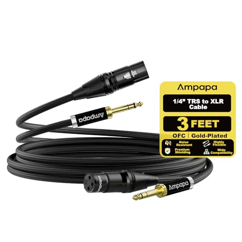 TRS to XLR Cable: 1/4 Inch Balanced Male to XLR Female Audio Cable, 6N OFC, Gold Plated, Braided Shielded Cord for Q1 DAC, D1 Amp, Preamp, Studio, HiFi (1 Pair)