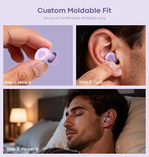 LC-dolida Aura Pro Sleep Earplugs, 38dB Higher Noise Reduction - Ultra-Soft Silicone for Snoring & Noise Blocking, Skin-Safe Custom Fit, Sleek & Reusable for Travel, Office(Purple) - color: Purple