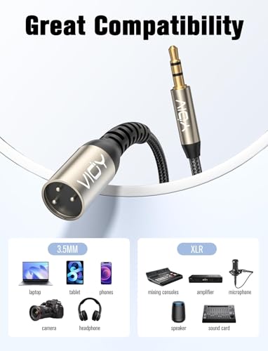 VIOY XLR to 3.5mm Cable 32.8FT, 1/8 TRS Male to XLR Male Unbalanced Cord - size: 32.8FT