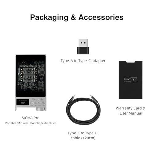 Questyle Sigma Pro Bluetooth 5.4 Headphone Amplifier USB DAC AMP with LDAC | MFi Certified Portable DAC with aptX Lossless,PCM768/DSD512 6.35mm/4.4mm/3.5mm Output for Smartphones/PC/ Home Audio(Sliver) - color: Sliver