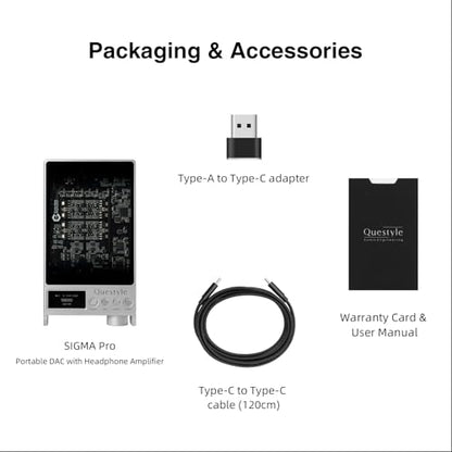 Questyle Sigma Pro Bluetooth 5.4 Headphone Amplifier USB DAC AMP with LDAC | MFi Certified Portable DAC with aptX Lossless,PCM768/DSD512 6.35mm/4.4mm/3.5mm Output for Smartphones/PC/ Home Audio(Sliver) - color: Sliver