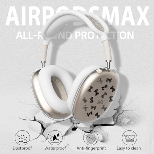 Black Cute Bows Clear Case for Airpods Max Headphones Lovely Girly Pattern Soft TPU Ear Cups Cover Anti-Scratch Silicone Ear Pad Protective Case 53 Headband Cover for Apple Airpods Max - color: Black bow 05