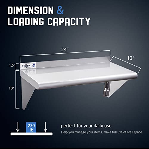 Profeeshaw NSF Stainless Steel Shelf 12''x24'', Commercial Wall Shelving | 230 lb, Wall Mounted Metal Shelves, with Backsplash and 2 Brackets, for Restaurant, Bar, Utility Room, Kitchen and Garage - size: 12"x24"