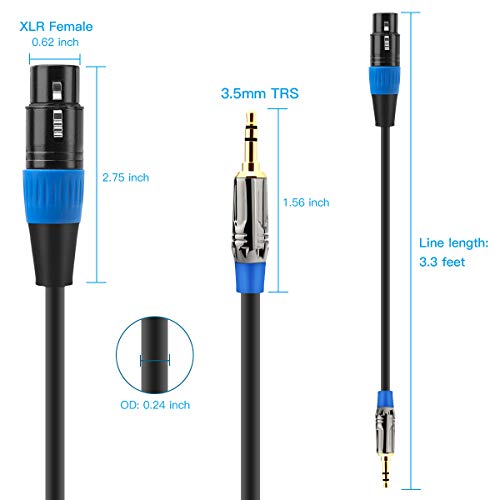JOLGOO XLR Female to 3.5mm Cable, Unbalanced XLR Female to 1/8" Stereo Plug Microphone Cable, 3.5mm to XLR Cable for iPhone, iPod, Computer, Video Camera, and More, 3.3 Feet - size: 3.3 Feet, style: XLR Female to 3.5mm