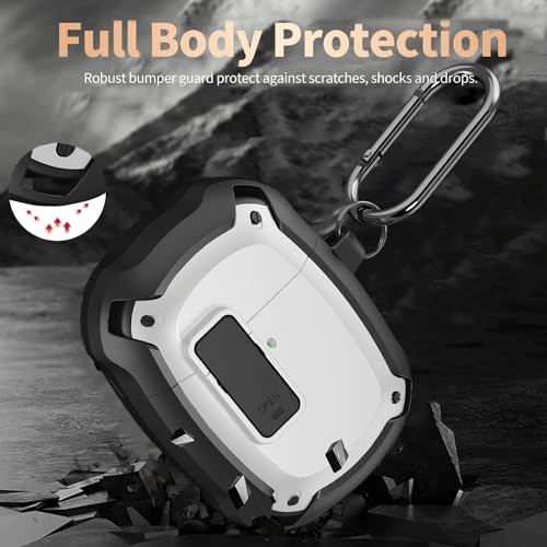 Olytop for Google Pixel Buds Pro 2/ Pro Case Cover with Lock Clip & Cleaner Pen 2024/2022, Shockproof Protective Hard Cover Skin with Carabiner Men Women - Black/White - color: Black/White