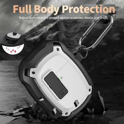 Olytop for Google Pixel Buds Pro 2/ Pro Case Cover with Lock Clip & Cleaner Pen 2024/2022, Shockproof Protective Hard Cover Skin with Carabiner Men Women - Black/White - color: Black/White
