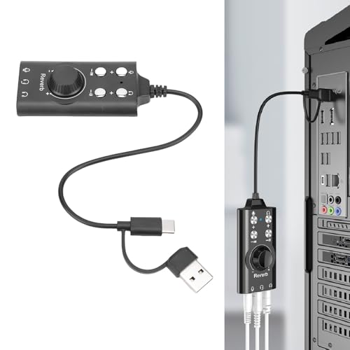 USB Sound Adapter, Virtual 7.1 Surround Sound Card with Volume Control, Male to Female Voice Changer, for Win11, 10,