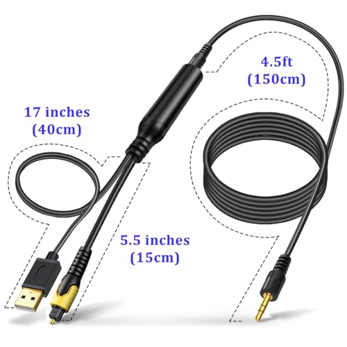192KHz DAC SPDIF Optical to 3.5mm AUX Speaker Audio Converter | Signal Only from TV Optical to AUX Speaker, Must Be Powered by Its USB Cable, TV Audio Output Format Must Set to PCM Stereo - color: Black