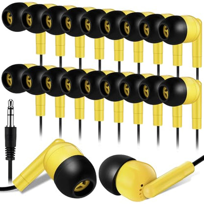 Kanayu 100 Pack Wired Earbuds Bulk for Classroom, 3.5MM No Mic,Yellow | Student Headphones for School Library Laptop, Individually Bagged Earphones with Jack for Training and Group Learning - color: Yellow