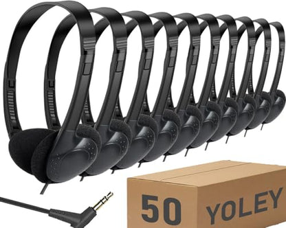 Classroom Headphones Bulk 50 Pack Class Set for School Students Kids and Adult -Sturdy Wired 3.5mm Plug (Black, 50 Pack) - color: Black, size: 50 Pack